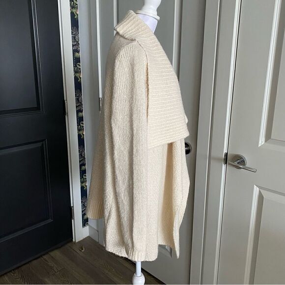 LOFT Cream Wool and Alpaca Blend Knit Large Shawl Collar Cardigan Duster Size M - Picture 2 of 10